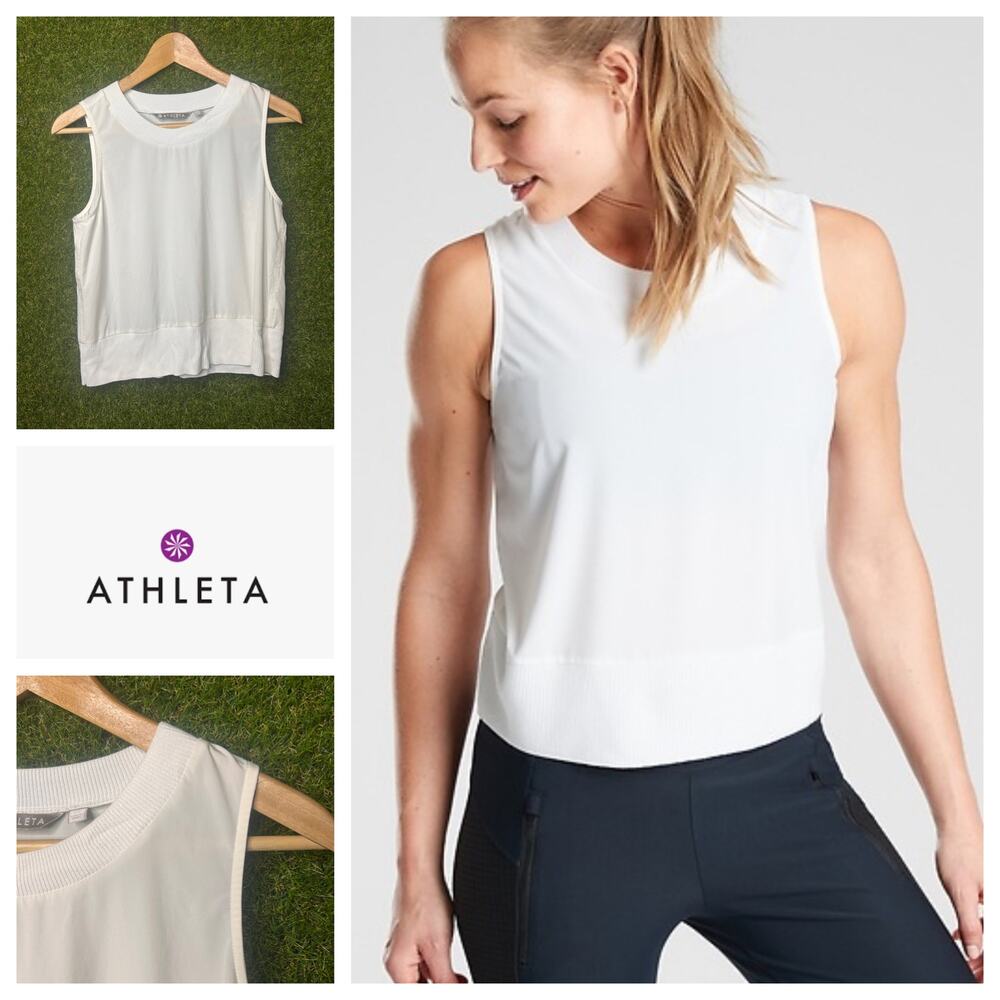 Athleta Zephyr Shell‎ Sleeveless Top White Crewneck Pullover Stretch Size XS
